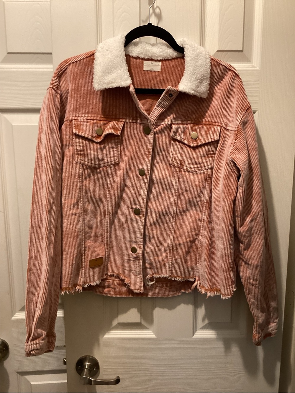 Simply Southern Pink Corduroy Jacket with White Sherpa Collar